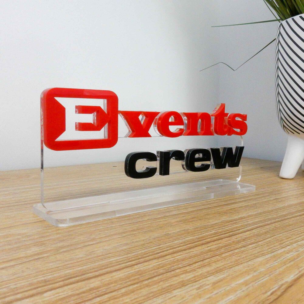Freestanding Acrylic Desk Logo Sign – Clear Desk Display