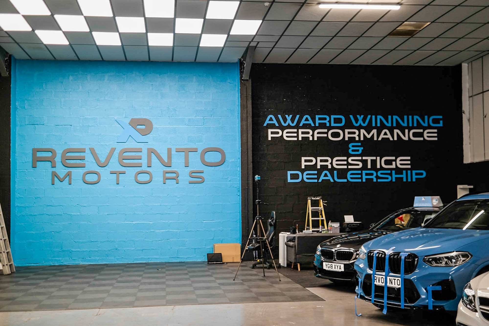 Very large sign in a car showroom