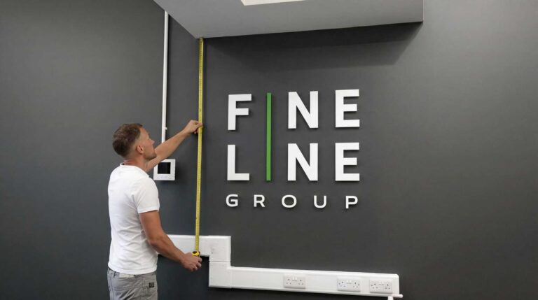 Measuring wall for sign logo on site