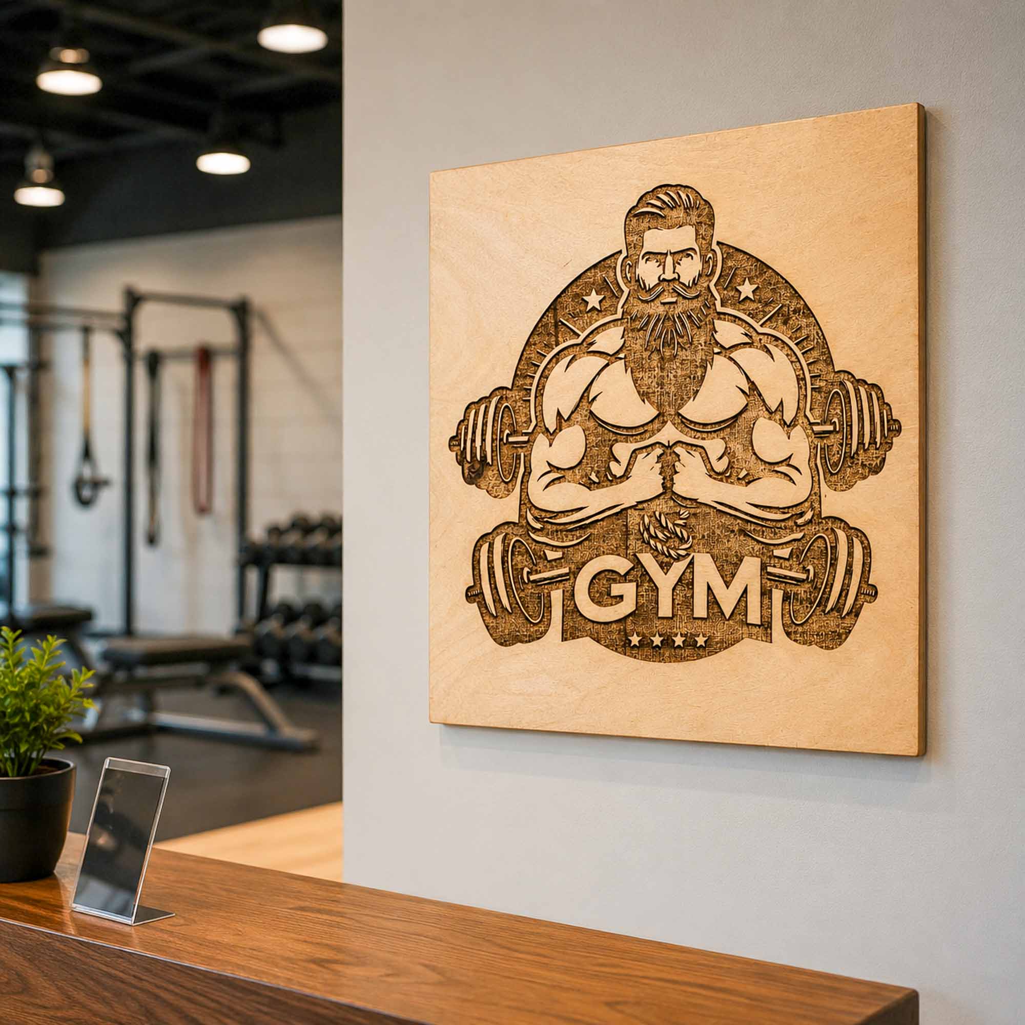 wooden sign laser engraved in officee and reception areas