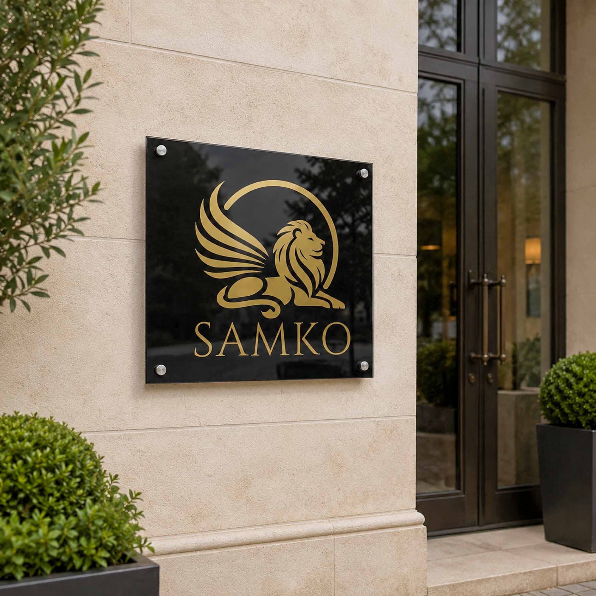 Premium Acrylic Plaque mounted on exterior wall